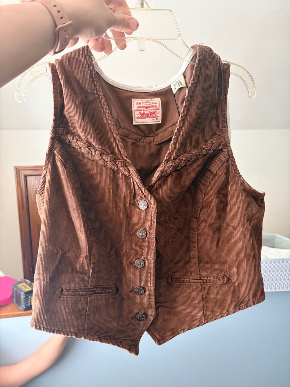 Levi's Brown Corduroy Vest with White Trim